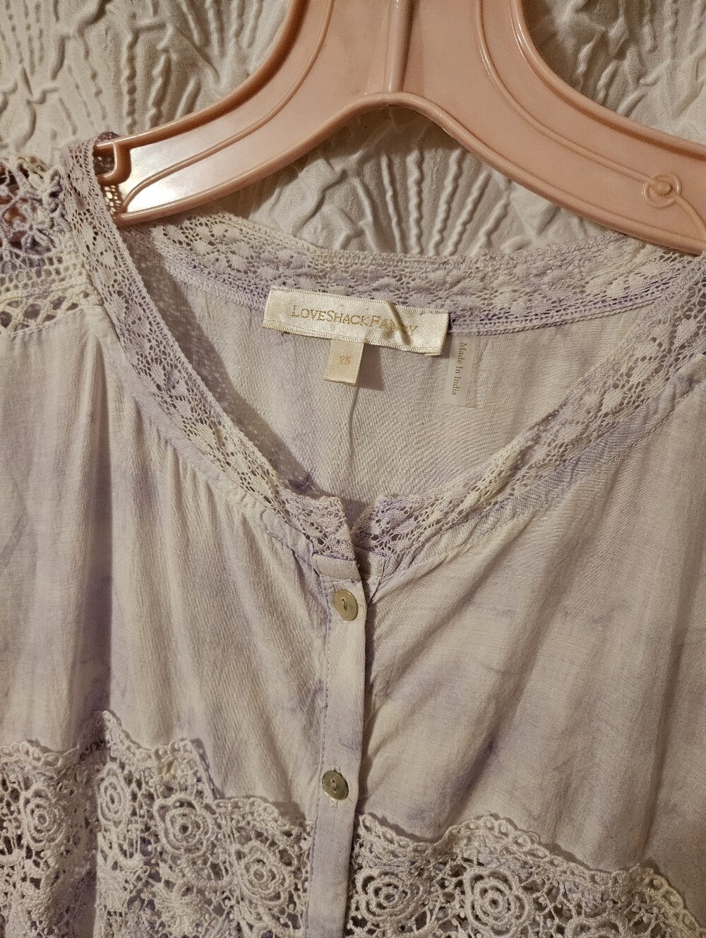 LoveShackFancy  Light Lavender Lace Button-Front Boho Dress - Picture 8 of 9